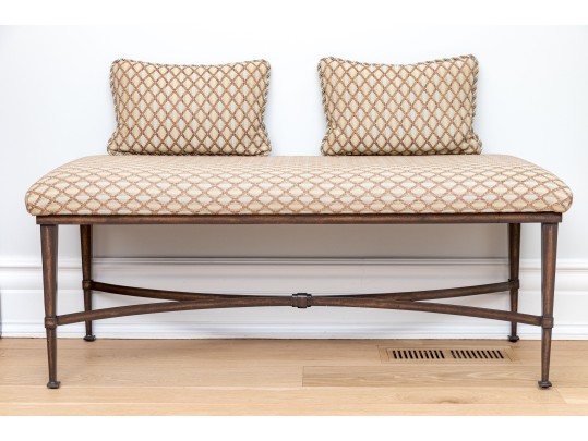 Transitional Style Upholstered Window Bench With Pair Of Accent Cushions