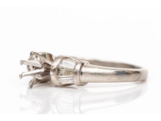 Platinum And Baguette Diamond Set Semi-mount Ring, App. 0.30 TCW, Size 7
