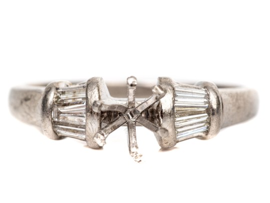 Platinum And Baguette Diamond Set Semi-mount Ring, App. 0.30 TCW, Size 7