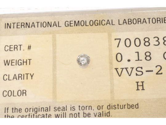 Loose Stone: Diamond, VVS2 H, CTS: 0.18, Sealed With Old Cert