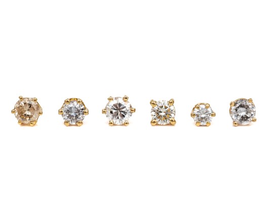 14k Yellow Gold Collection Of Half Pair Diamond Stud Earrings, App. 1.00 TCW