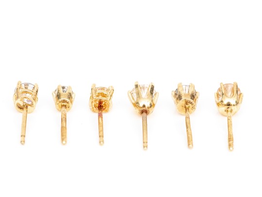 14k Yellow Gold Collection Of Half Pair Diamond Stud Earrings, App. 1.00 TCW