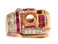 10k Yellow Gold Vintage Synthetic Ruby And Diamond Set Semi-mount Size 3+
