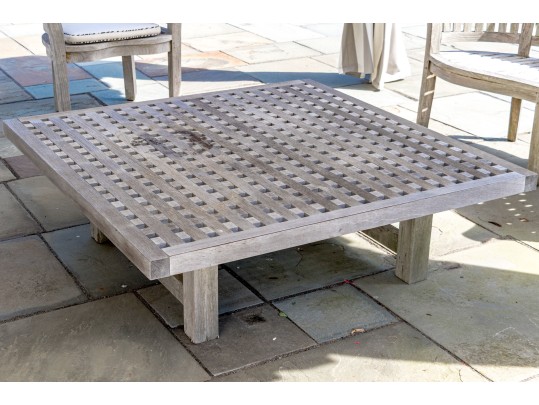 Sizable Quality Square Lattice Design Teak Outdoor Cocktail Table