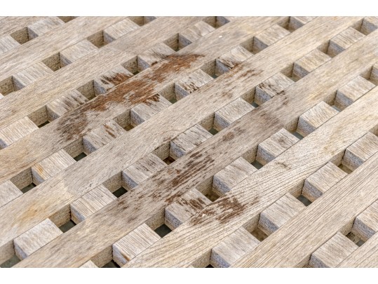 Sizable Quality Square Lattice Design Teak Outdoor Cocktail Table