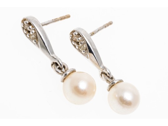 14k And 10k Gold Drop Cultured Pearl Pendant Earrings 