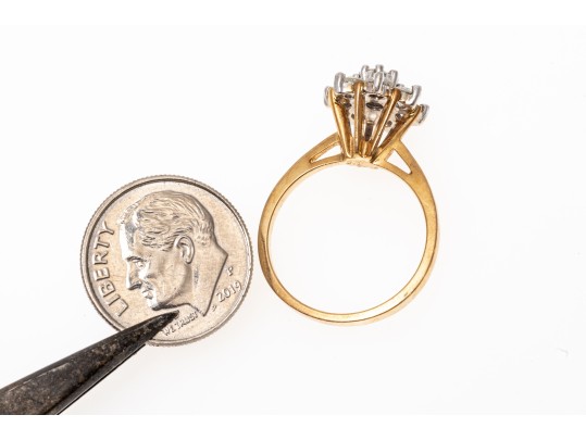 10k Yellow Gold Moissanite Cluster Ring, Size 6.25
