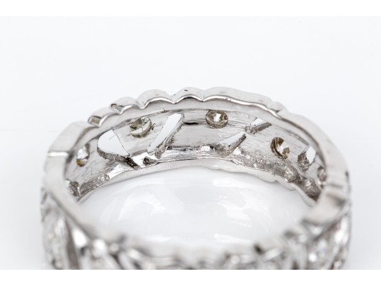 Platinum Vintage Heart Motif Diamond Set Eternity Band, App. 0.18 TCW, Size 5.5