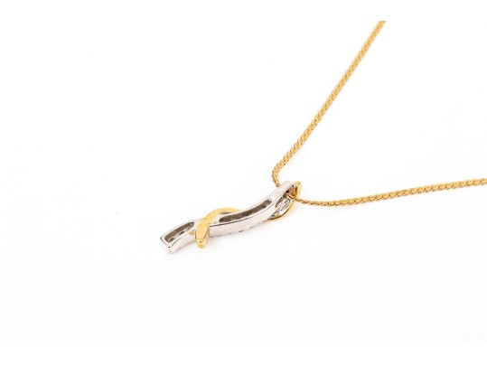 14k Gold Retro Diamond Set Twist Pendant, App. 0.17 TCW, With Chain
