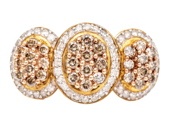 10k Yellow Gold Impactful Brown And White Diamond Cluster Dome Ring, App. 0.76 TCW, Size 6