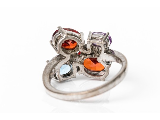 Sterling Silver Striking Colorful Cz Cluster Ring, Size 7.25