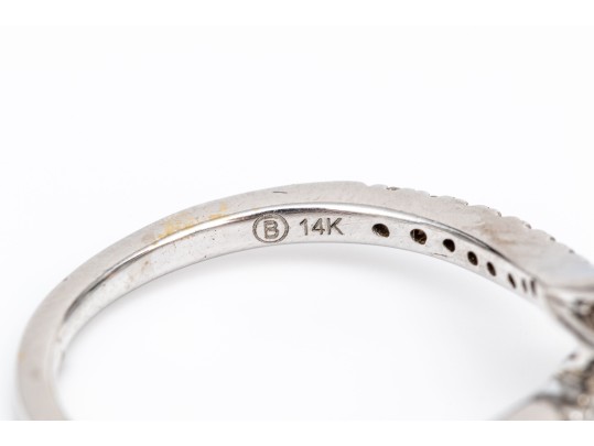 14k White Gold Lovely Diamond Set Bypass Ring, App. 0.42 TCW, Size 8.25