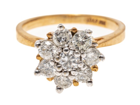 10k Yellow Gold Moissanite Cluster Ring, Size 6.25
