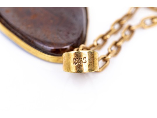 14k Yellow Gold Beautiful Freeform Blue Boulder Opal Doublet Pendant, With Chain