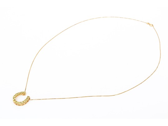 14k Yellow Gold Fun Peridot Set Horseshoe Necklace, App. 0.78 TCW