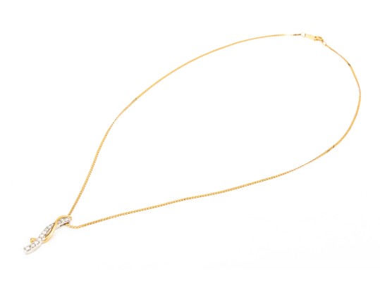 14k Gold Retro Diamond Set Twist Pendant, App. 0.17 TCW, With Chain