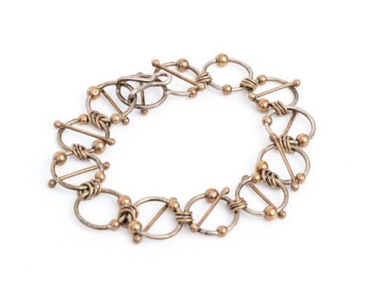 Sterling Silver And 14k Yellow Gold Fun Contemporary Open Circle Motif Bracelet