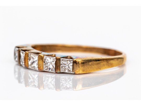14k Yellow Gold Lovely Princess Cut Diamond Band Ring, App. 0.70 TCW, Size 7