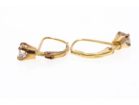 14k Yellow Gold Simple Moissanite Set Drop Earrings