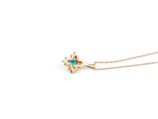 14k Yellow Gold Blue Topaz And Diamond Set Cluster Pendant With Gold Filled Chain, 0.12 TCW