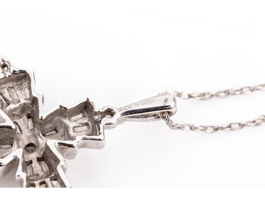 14k White Gold Striking Diamond Cluster Set Cross Pendant, App. 0.29 TCW, With Chain