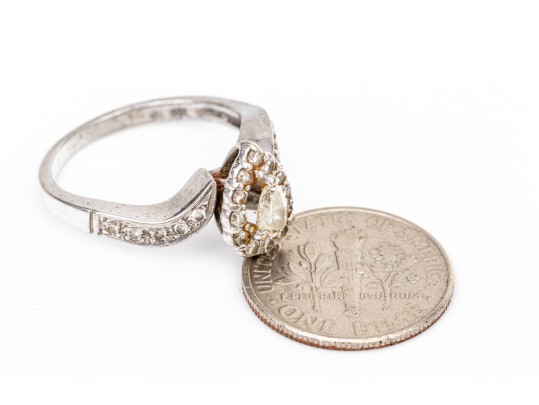 14k White Gold Pear Diamond, App. 0.16 CTS, And White Sapphire Set Ring, Size 6