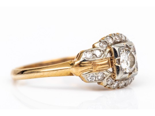 14k And 18k Vintage Round Diamond Ring, App. 0.29 TCW, Size 6.25
