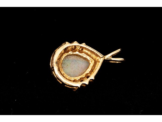 14k Yellow Gold Retro Style White Sapphire And White Opal Set Pendant