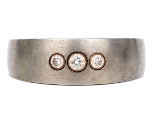 Titanium And 18k Yellow Gold Striking Diamond Set Band Ring, App. 0.14 TCW, Size 10, See Note