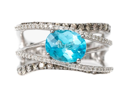 Levian 14k White Gold Blue Topaz And Diamond Ring, Diamonds App. 0.52 TCW, Size 7