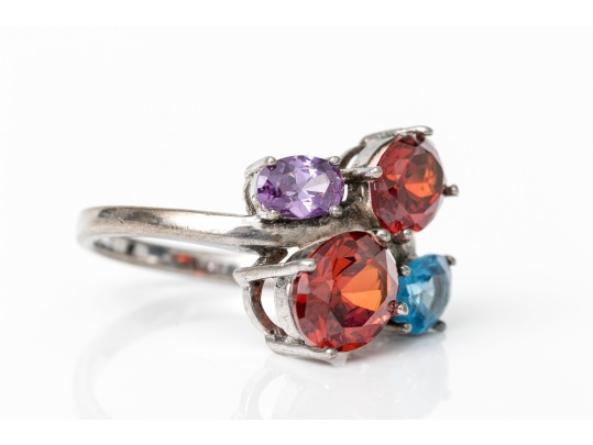 Sterling Silver Striking Colorful Cz Cluster Ring, Size 7.25