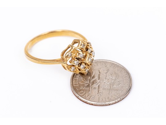 14k Yellow Gold Vintage Diamond Cluster Ring, App. 0.11 TCW, Size 6
