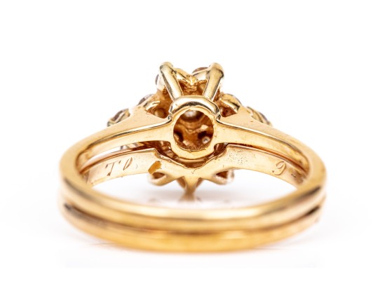 14k Yellow Gold Vintage Diamond And Guard Ring Cluster, Paired, App. 0.30 TCW, Size 5.5