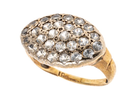 10k Yellow Gold Vintage Quartz Cluster Ring, Size 3.5+