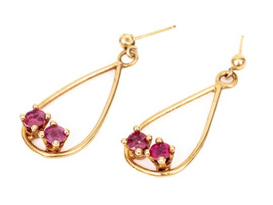 14k And 10k Yellow Gold Ruby Set Drop Pendant Earrings, App. 1.20 TCW