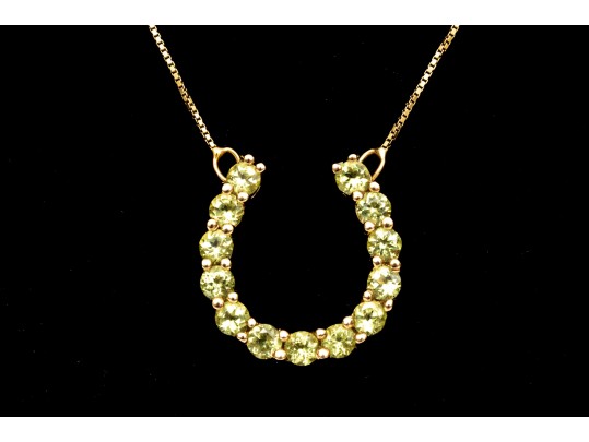 14k Yellow Gold Fun Peridot Set Horseshoe Necklace, App. 0.78 TCW