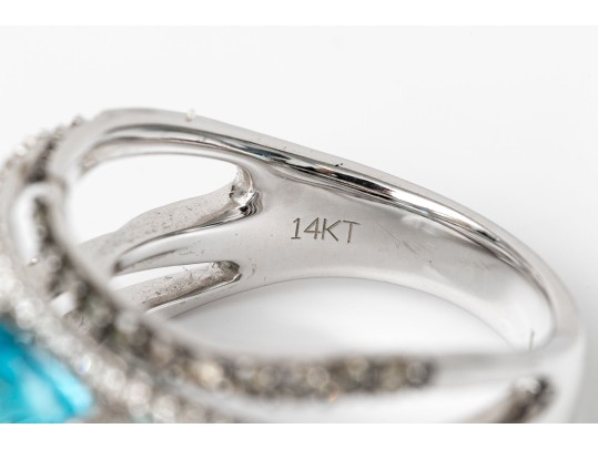 Levian 14k White Gold Blue Topaz And Diamond Ring, Diamonds App. 0.52 TCW, Size 7