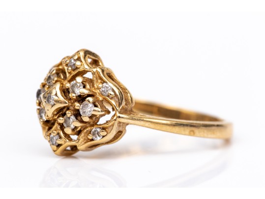 14k Yellow Gold Vintage Diamond Cluster Ring, App. 0.11 TCW, Size 6