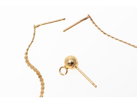 14k Yellow Gold Drop Chain Earrings Plus One Set Of Ball Earring Tops
