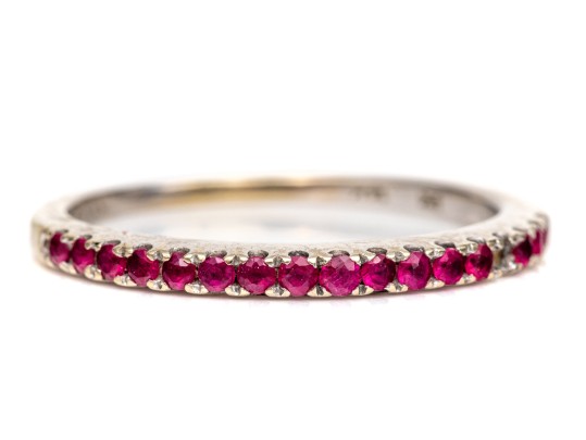 14k White Gold Narrow Ruby Band Ring, App. 0.15 TCW, Size 6