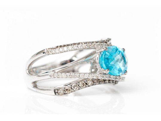Levian 14k White Gold Blue Topaz And Diamond Ring, Diamonds App. 0.52 TCW, Size 7