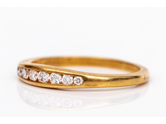 18k Yellow Gold Classic Channel Set Diamond Band Ring, App. 0.10 TCW, Size 6