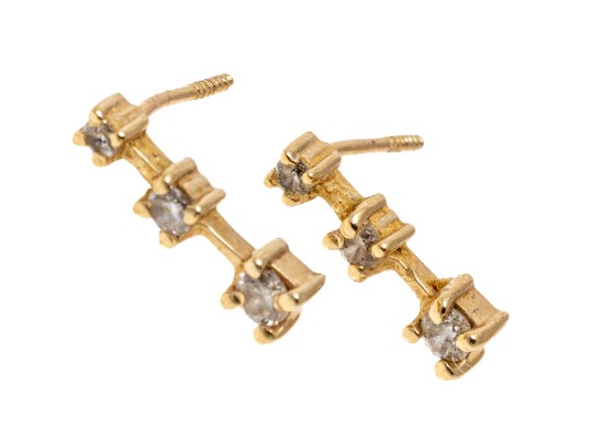 14k Yellow Gold White Sapphire Stacked Pendant Earrings