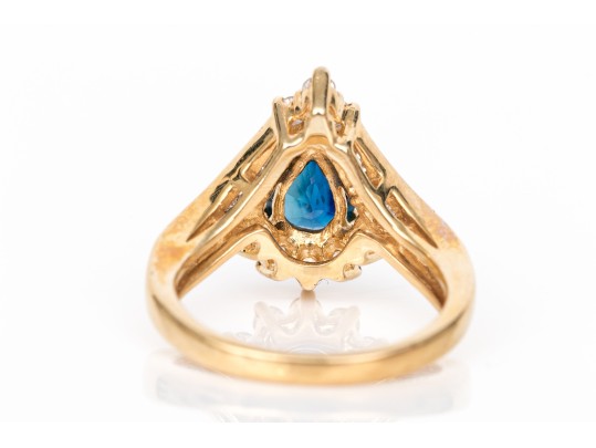 14k Yellow Gold Sapphire And Diamond Cluster Ring, App. 0.32 TCW In Diamonds, Size 2.75