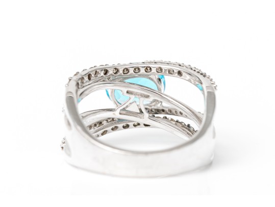 Levian 14k White Gold Blue Topaz And Diamond Ring, Diamonds App. 0.52 TCW, Size 7