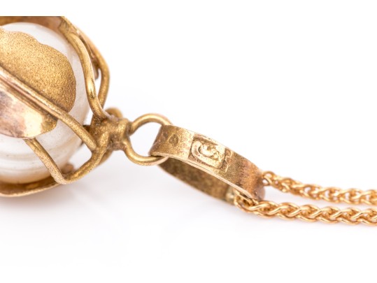 14k Yellow Gold Striking Stacked Baroque Cultured Pearl And Foliate Pendant, With Chain