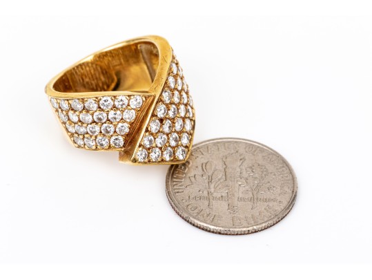 14k Yellow Gold Beautiful Pave Diamond Set Crossover Ring, App. 0.84 TCW, Size 3.75