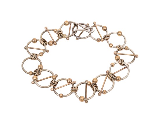 Sterling Silver And 14k Yellow Gold Fun Contemporary Open Circle Motif Bracelet