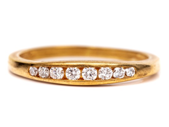 18k Yellow Gold Classic Channel Set Diamond Band Ring, App. 0.10 TCW, Size 6