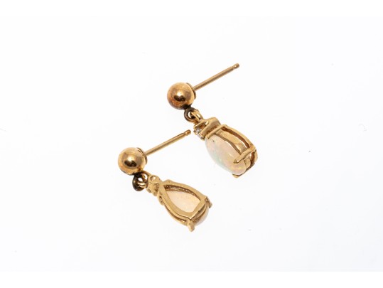 14k Yellow Gold Pretty Diamond Accented Pear White Opal Drop Pendant Earrings